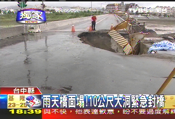 〈獨家〉雨天橋頭塌！　10公尺大洞緊急封橋