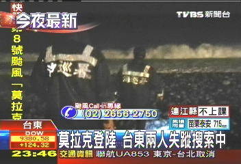 莫拉克／莫拉克登陸　台東2人失蹤搜索中