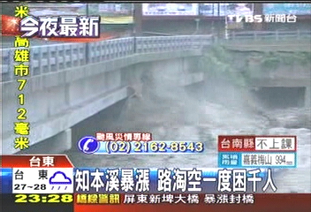 莫拉克／知本溪暴漲　路淘空一度困千人