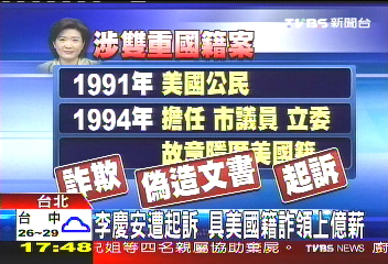 李慶安遭起訴 具美國籍詐領上億薪
