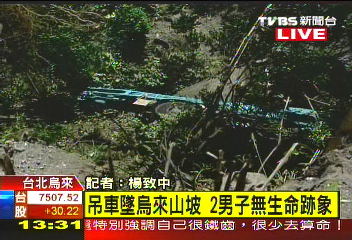 疑髮夾彎超速　吊車衝進谷2人亡
