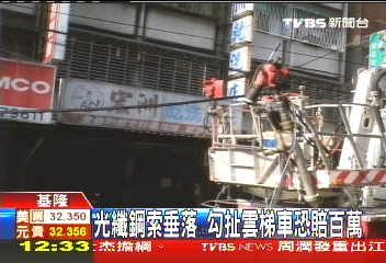 光纖鋼索垂落　勾扯雲梯車恐賠百萬