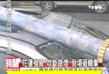 強風吹斷？路燈倒塌　砸毀轎車