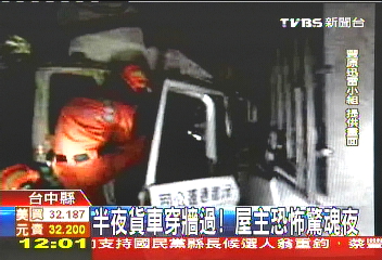 半夜貨車撞屋　牆破大洞床頭閃車燈