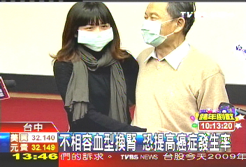 女兒AB血型、父A血型　成功捐腎救父