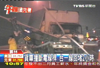 貨車撞斷電線桿 台一線回堵2小時