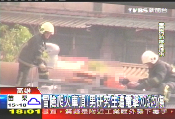冒險爬火車頂　男研究生遭電擊70%傷