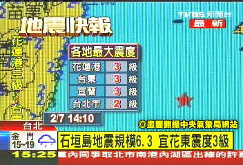 石垣島地震規模6.3 宜花東震度3級