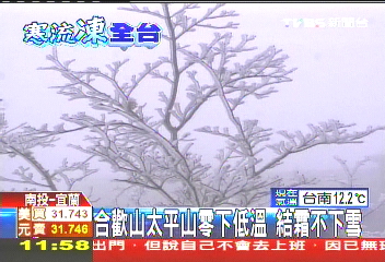 合歡山、太平山零下低溫　結霜不下雪