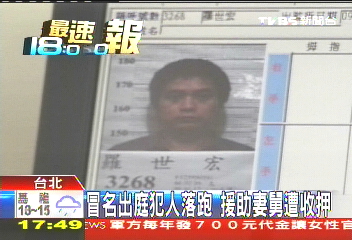 冒名出庭犯人落跑 援助妻舅遭收押