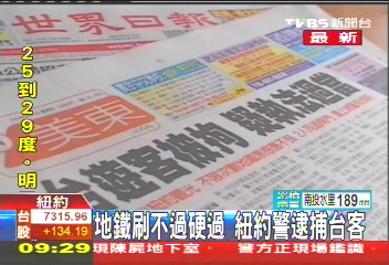 地鐵刷不過硬過 紐約警逮捕台客