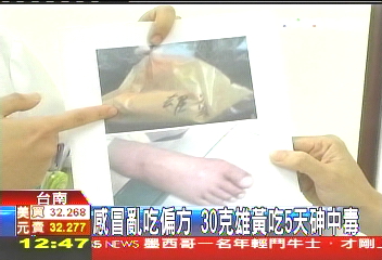亂吃偏方　30克雄黃吃5天砷中毒