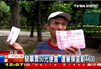 騎車買50元便當 遭警攔查罰4400元