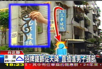 招牌鐵飾從天降 直插進男子頸部