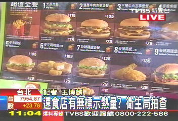 〈快訊〉速食店有無標示熱量? 衛生局抽查