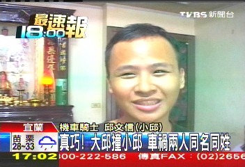真巧！大邱撞小邱　車禍兩人同名同姓