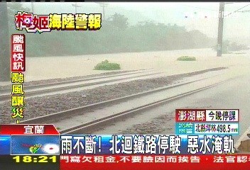 梅姬颱風/滂沱大雨下不停 蘇澳站鐵軌滅頂