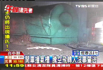 開車撞氣槽 騰空飛轉人沒事肇逃
