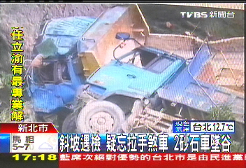 斜坡遇檢！疑忘拉手煞車　2砂石車墜谷
