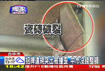 〈獨家〉招牌違規突出被撞歪　中市沒錢整頓