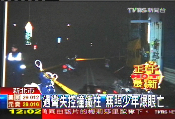 過彎失控撞鐵柱 無照少年爆眼亡