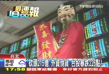「砍頭215億」外資倒貨 台股暴跌226點!
