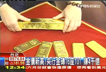 金價新高！央行金磚16座101　賺4千億