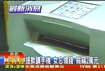 提款講手機!女忘領錢 賊竊2萬元
