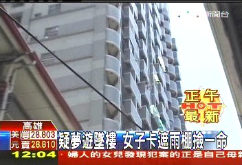 疑夢遊墜樓 女子卡遮雨棚撿一命