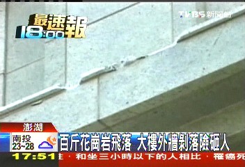 百斤花崗岩飛落 大樓外牆剝落險砸人