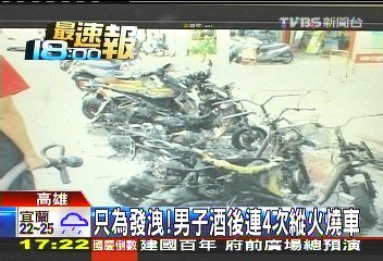 只為發洩！　男子酒後連4次縱火燒車