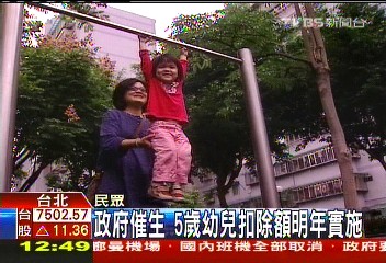 政府催生 5歲幼兒扣除額明年實施