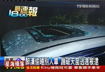 醉漢偷睡別人車　踹破天窗逃逸被逮
