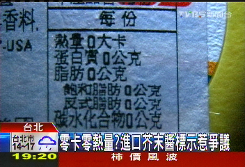 零卡零熱量? 進口芥末醬標示惹爭議