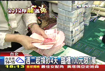 週二起換鈔4天　臨櫃100元限1萬