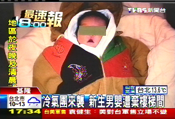 冷氣團來襲　新生男嬰遭棄樓梯間