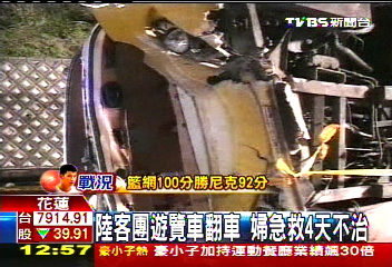 陸客團遊覽車翻車　婦急救4天不治