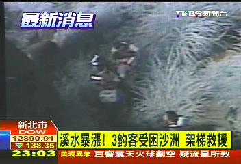 溪水暴漲!3釣客受困沙洲 架梯救援