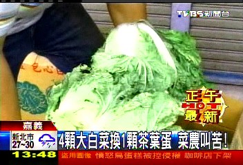4顆大白菜換1顆茶葉蛋 菜農叫苦