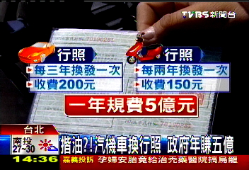 揩油？汽機車換行照　政府年賺5億