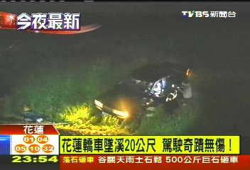 花蓮轎車墜溪20公尺　駕駛奇蹟無傷！