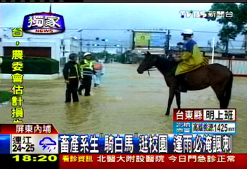 〈獨家〉校園淹水！學生騎馬　坐浮具搞KUSO