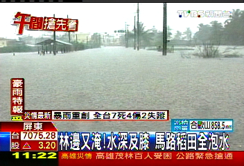 林邊又淹!水深及膝 馬路稻田全泡水