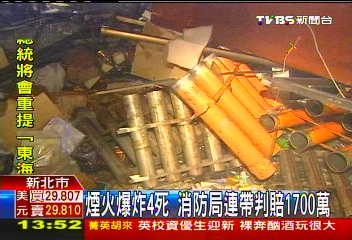 煙火爆炸4死 消防局連帶判賠1700萬