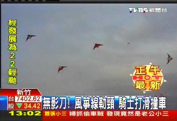 飛來無影刀！風箏線勒頸　騎士撞車