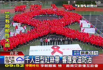 千人巨型紅絲帶 響應愛滋防治