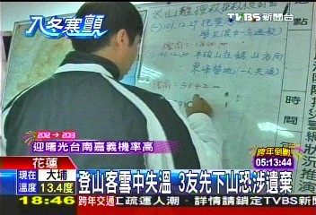 登山客雪中失溫　3友先下山恐涉遺棄