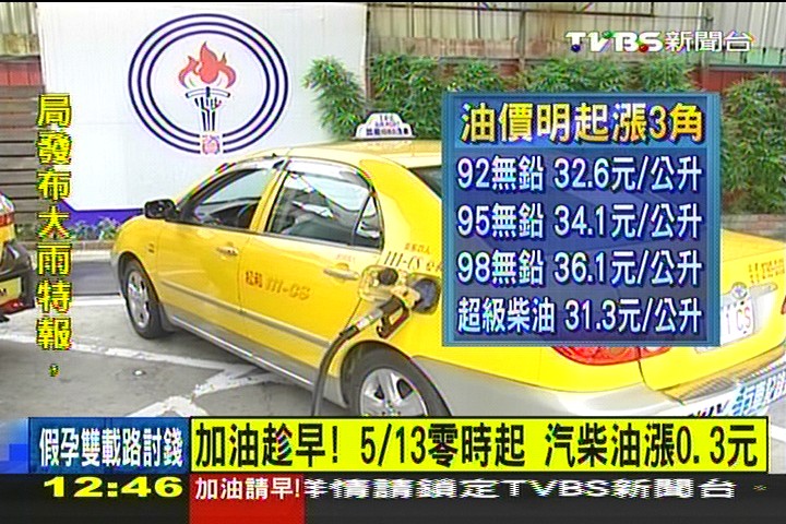 〈快訊〉加油趁早！5/13零時起　汽柴油漲0.3元