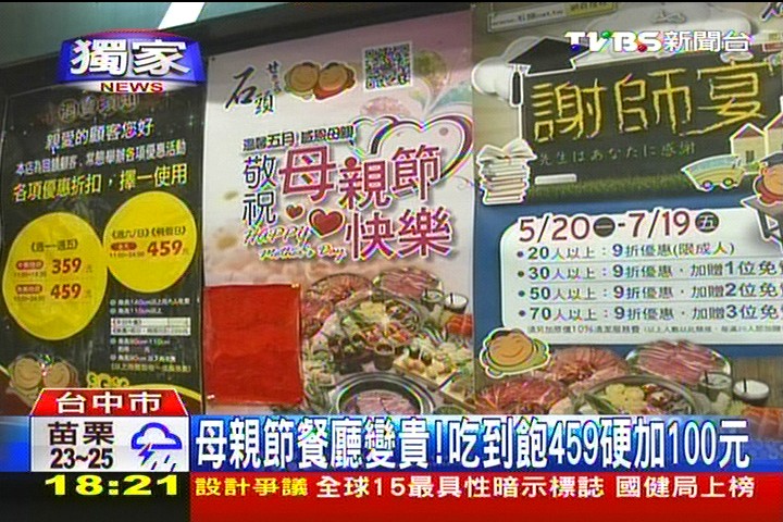 〈獨家〉母親節餐廳變貴！　吃到飽459硬加100元