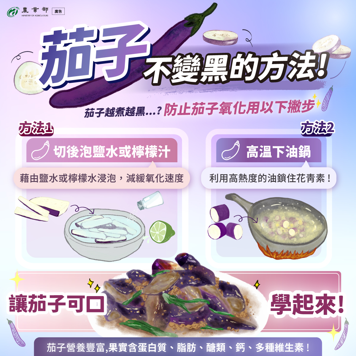農業部分享茄子不變黑的方法。（圖／農業部提供）